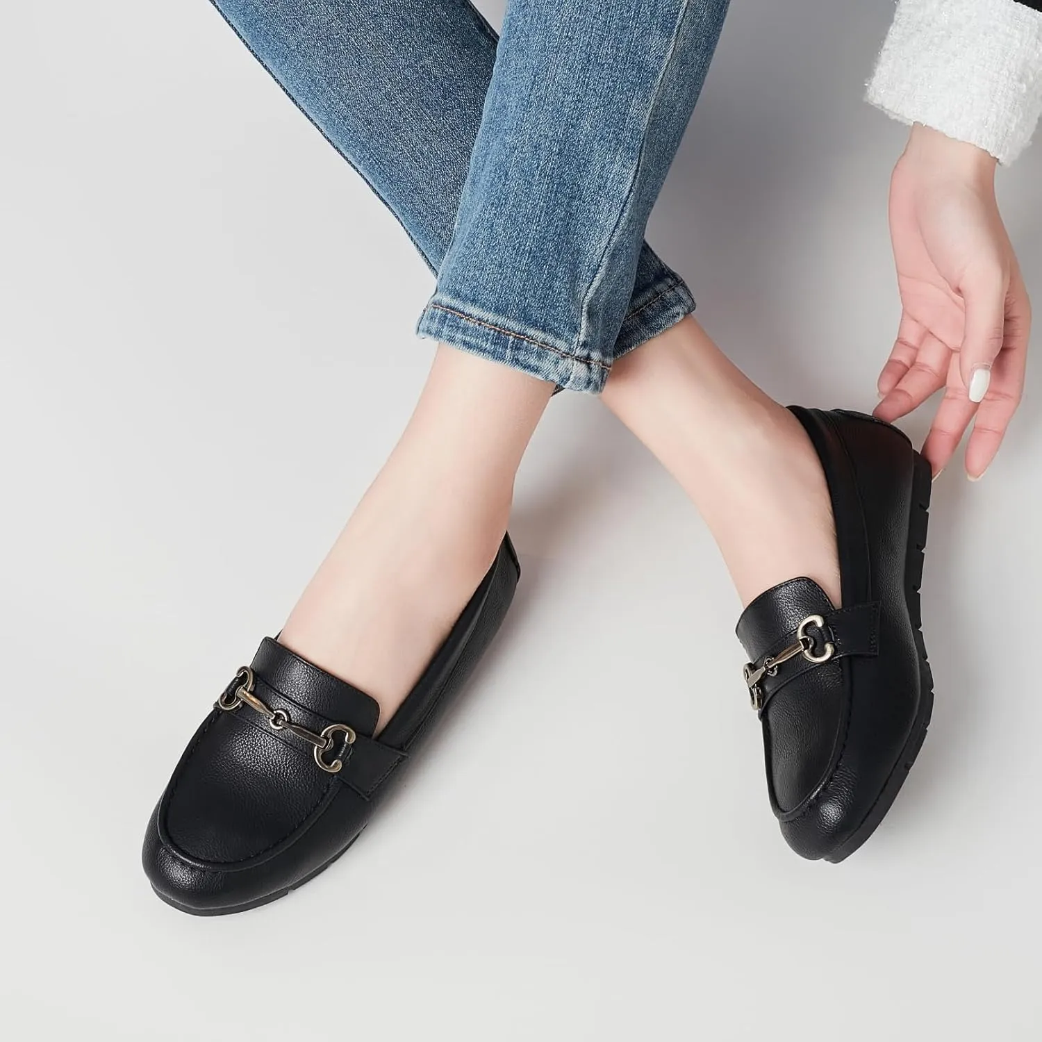Women's Loafers Comfortable Dressy Slip on Flats Penny Loafers for Women Office Work Walking Shoes with Buckles