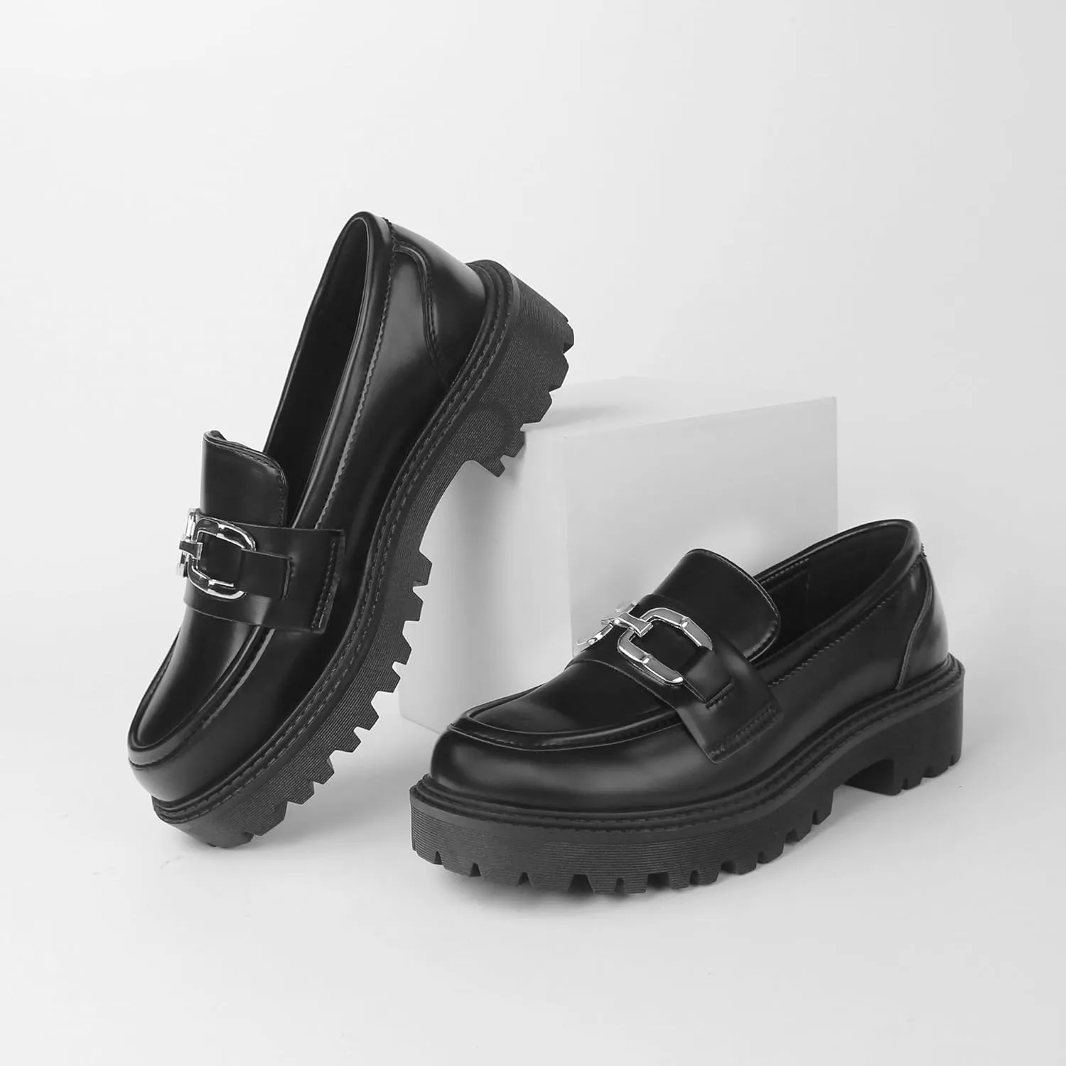 Women's Loafers Fashion Comfortable Platform Chunky Slip On Casual Shoes Round Toe Padded Business Dress Shoe