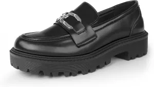 Women's Loafers Fashion Comfortable Platform Chunky Slip On Casual Shoes Round Toe Padded Business Dress Shoe