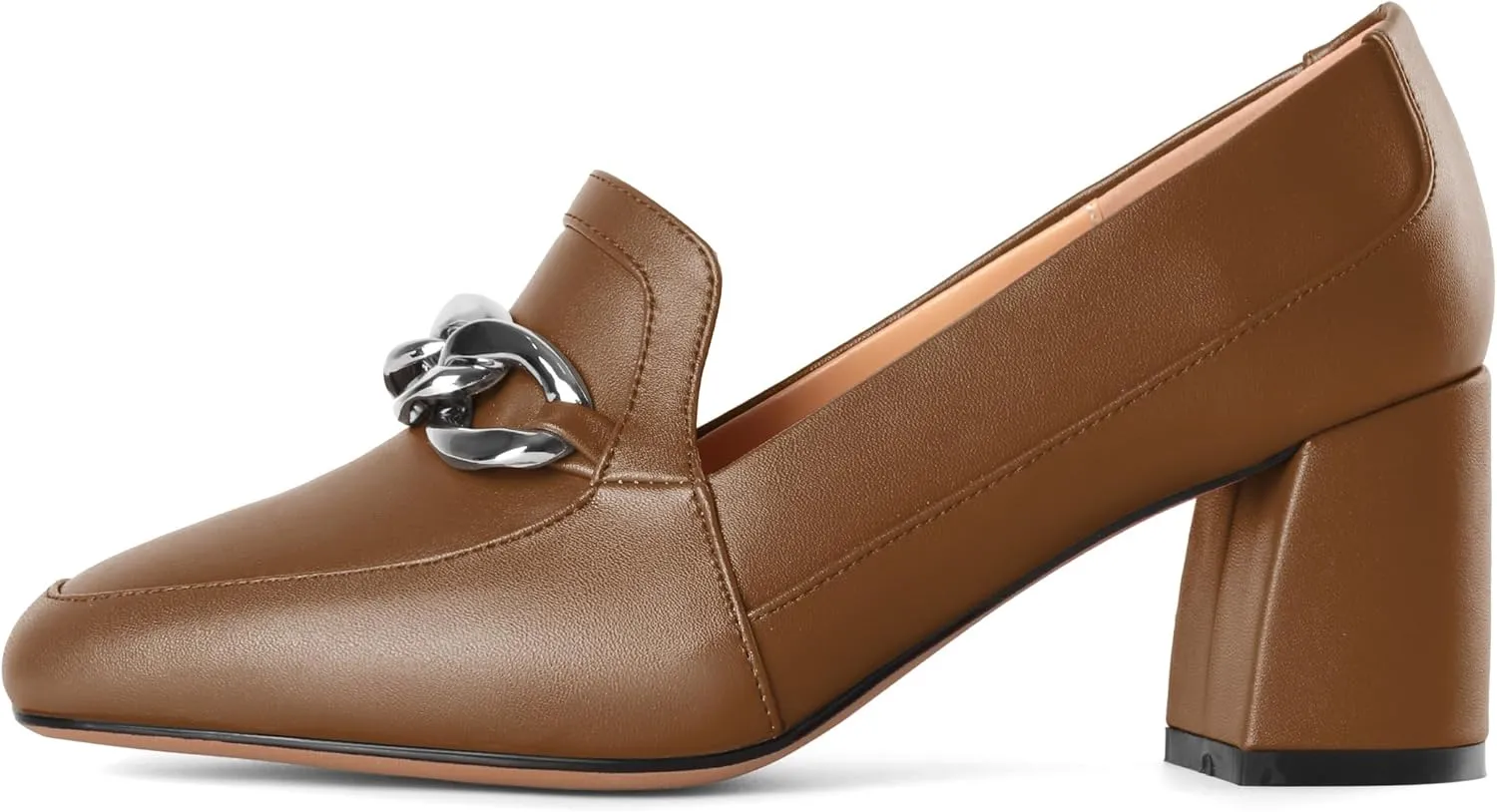 Women's Low Heel Pumps Loafers with Metal Buckle Square Toe Pumps Chunky Heeled Pump Stylish Comfortable 2.5 Inch Loafers Heels