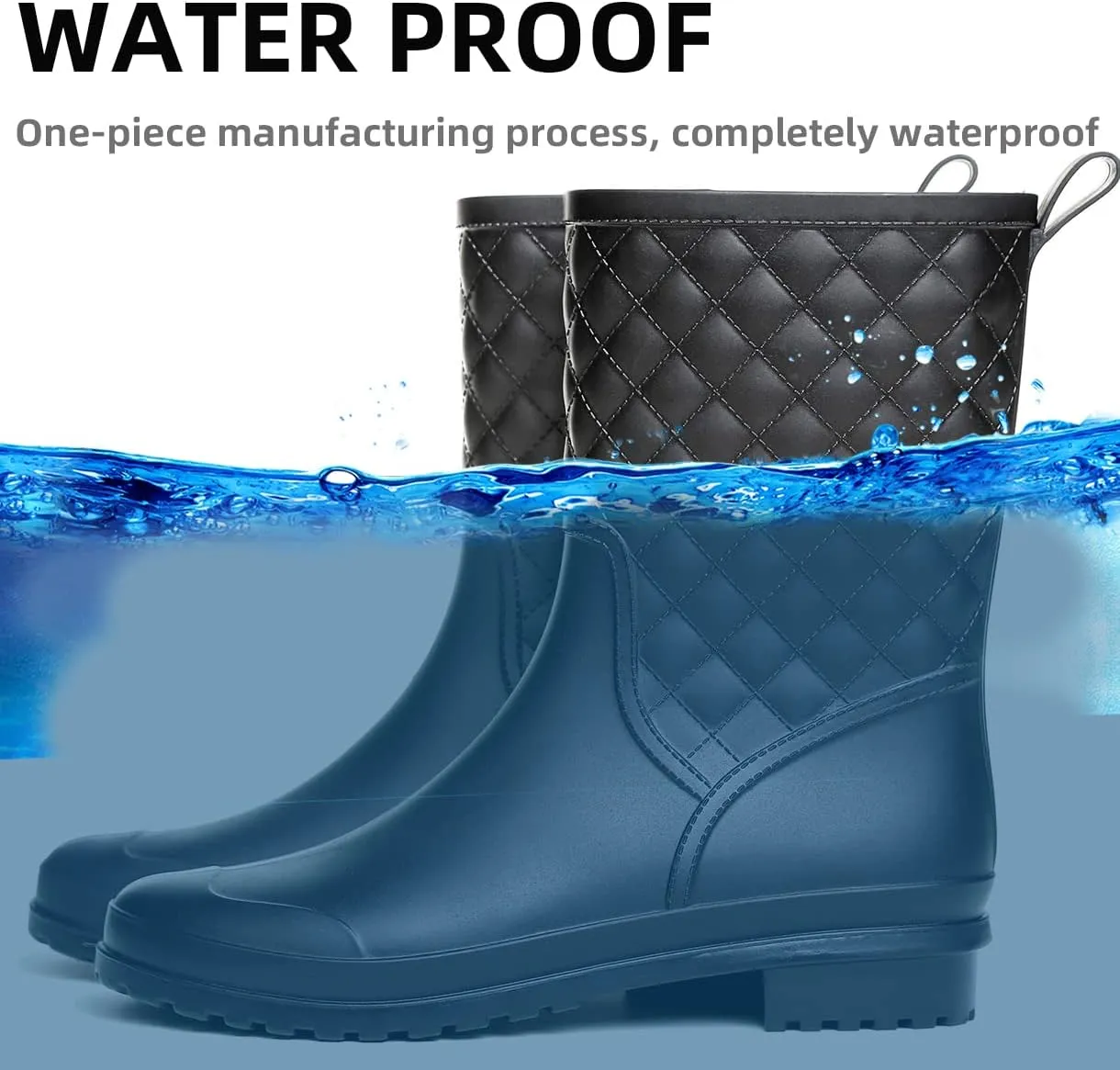 Women's Mid Calf Rain Boots Waterproof Rubber Booties Garden Shoes Outdoor Work