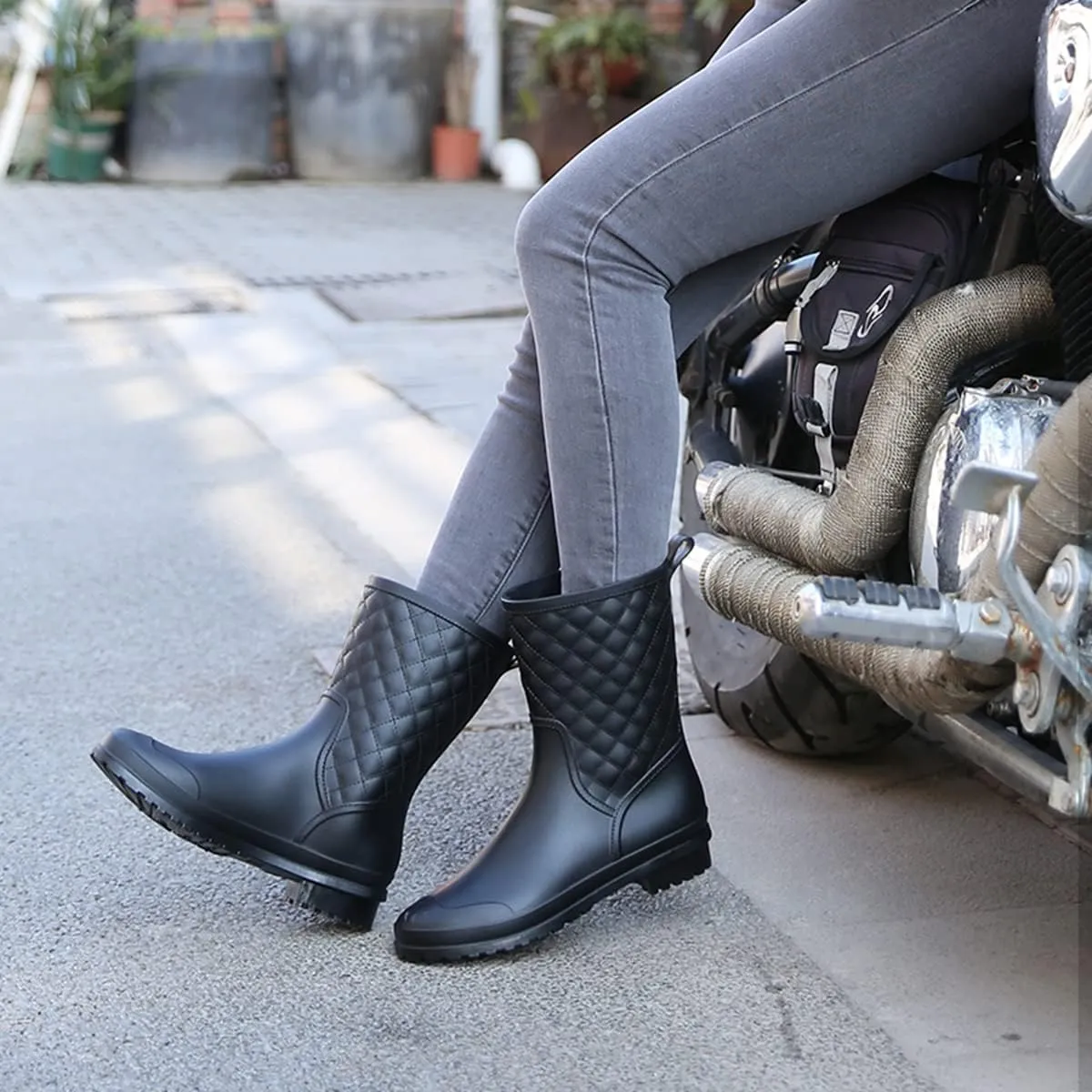 Women's Mid Calf Rain Boots Waterproof Rubber Booties Garden Shoes Outdoor Work