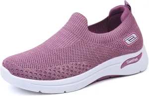 Womens Orthopedic Sneakers Slip On Arch Support Walking Shoes Comfortable Soft Sole Non Slip Low Top Tennis Shoes Mesh Breathable Lightweight Casual Sneakers