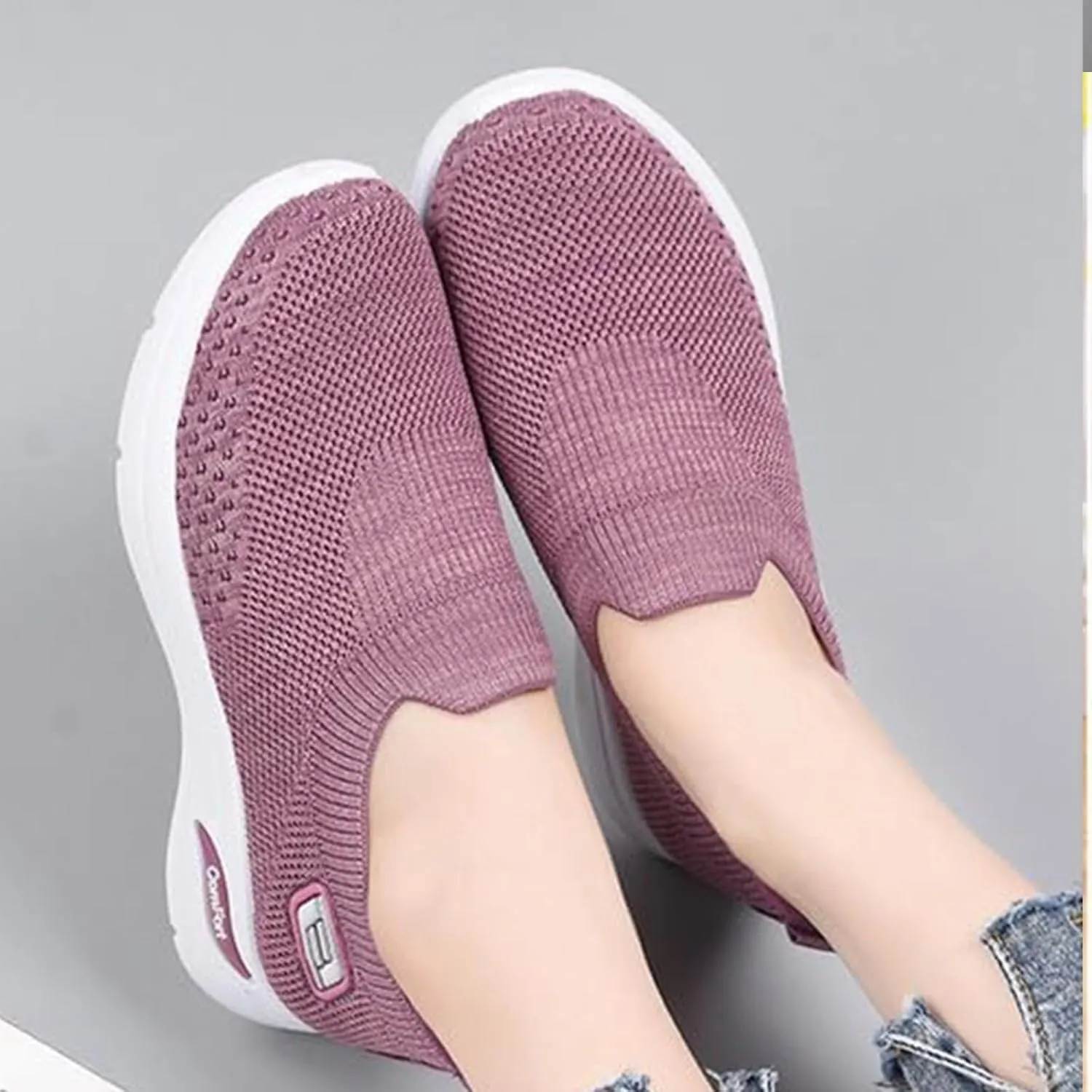 Womens Orthopedic Sneakers Slip On Arch Support Walking Shoes Comfortable Soft Sole Non Slip Low Top Tennis Shoes Mesh Breathable Lightweight Casual Sneakers
