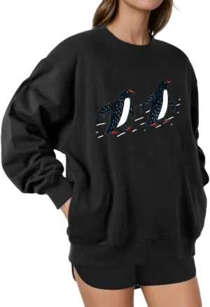Women's Oversized Graphic Crew Neck Long Sleeve Pullover Casual Loose Fit Sweatshirt with Pockets