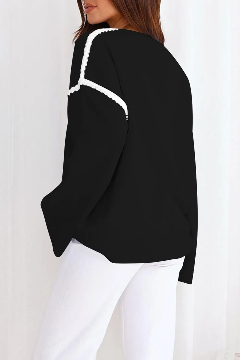 Women's Oversized Sweaters Loose Fit Fall Crewneck Color Block Knit Pullover Sweater Tops