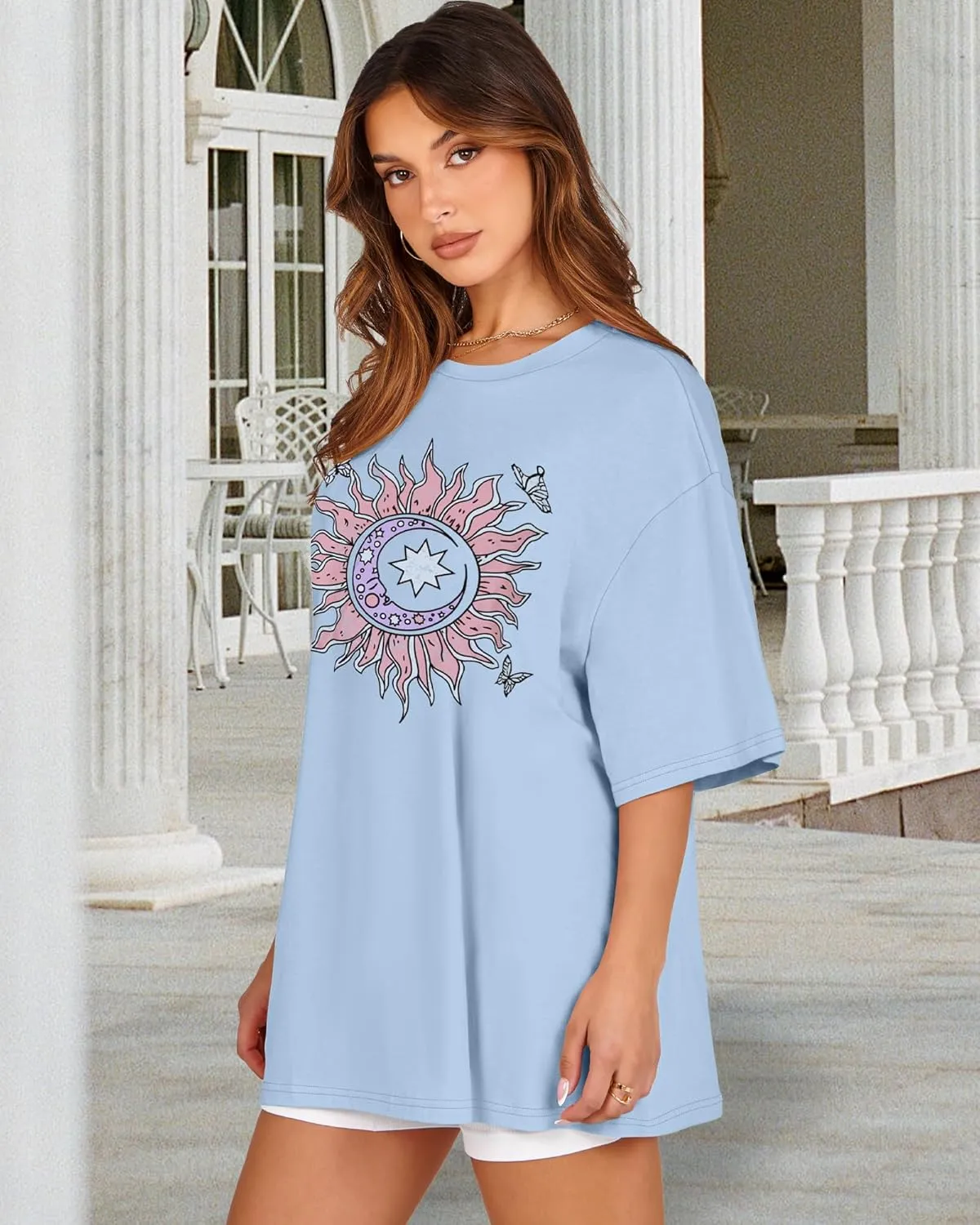 Womens Oversized Tshirt Graphic Tees Crew Neck Summer Short Sleeve Loose Fit Tops