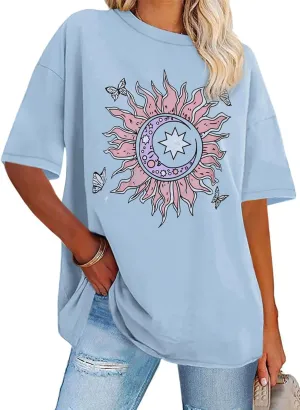 Womens Oversized Tshirt Graphic Tees Crew Neck Summer Short Sleeve Loose Fit Tops