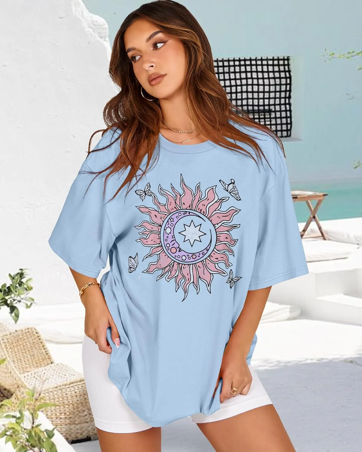 Womens Oversized Tshirt Graphic Tees Crew Neck Summer Short Sleeve Loose Fit Tops