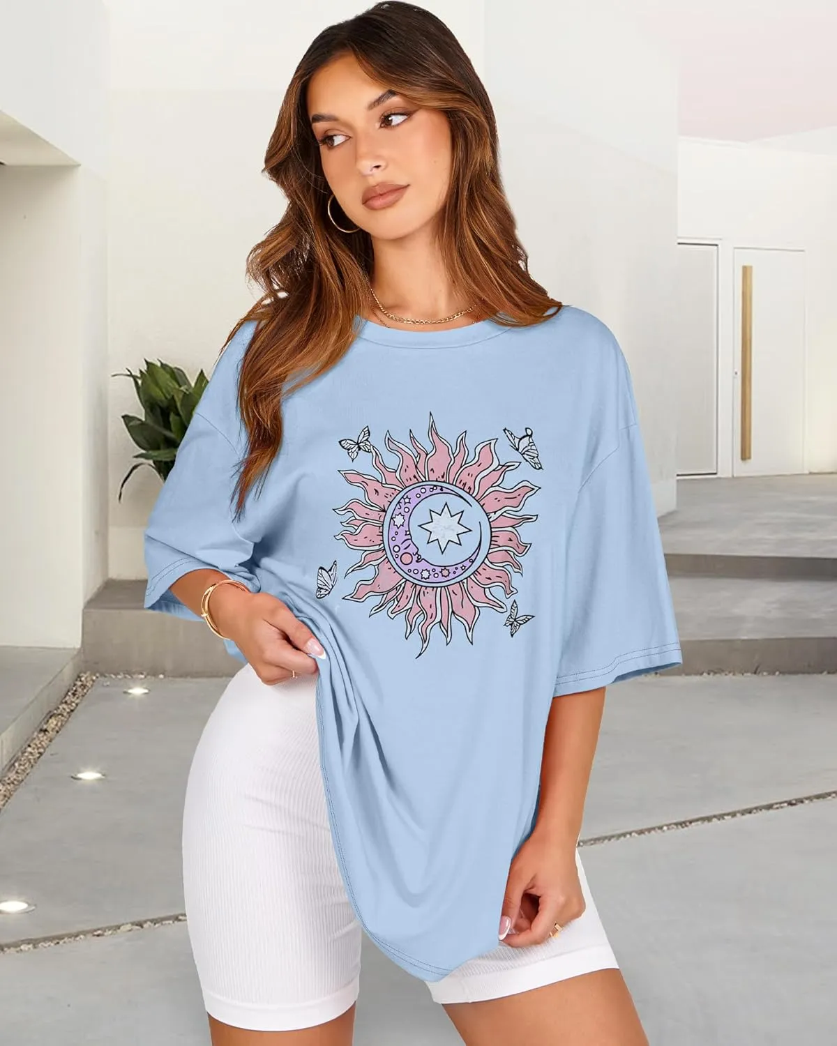 Womens Oversized Tshirt Graphic Tees Crew Neck Summer Short Sleeve Loose Fit Tops