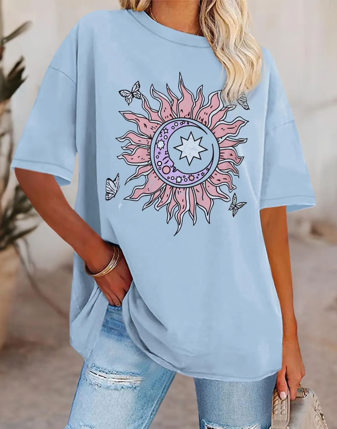 Womens Oversized Tshirt Graphic Tees Crew Neck Summer Short Sleeve Loose Fit Tops