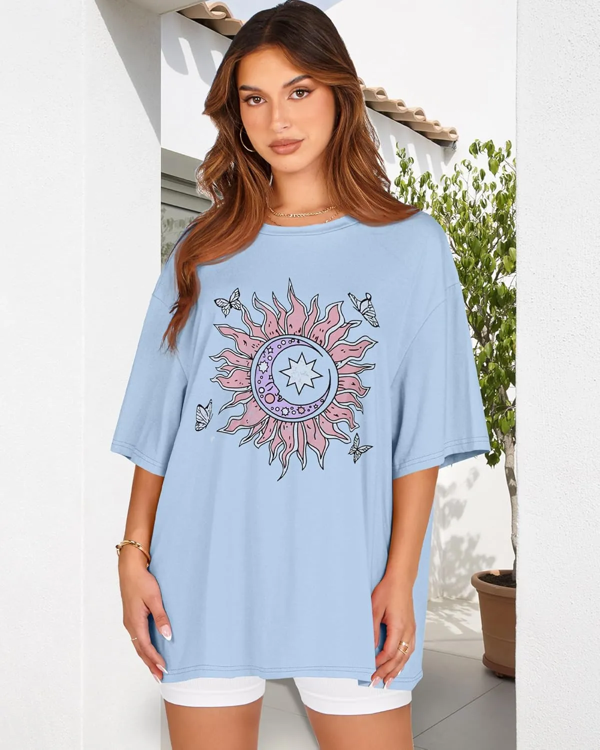 Womens Oversized Tshirt Graphic Tees Crew Neck Summer Short Sleeve Loose Fit Tops