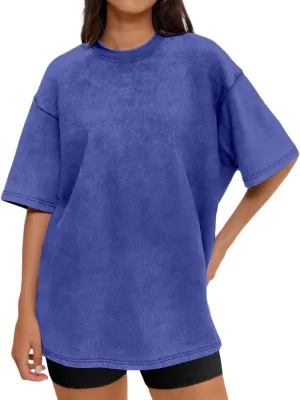 Womens Oversized Vintage T Shirts Casual Short Sleeve Acid Wash Solid Tee Comfy Basic Y2K Tops Streetwear