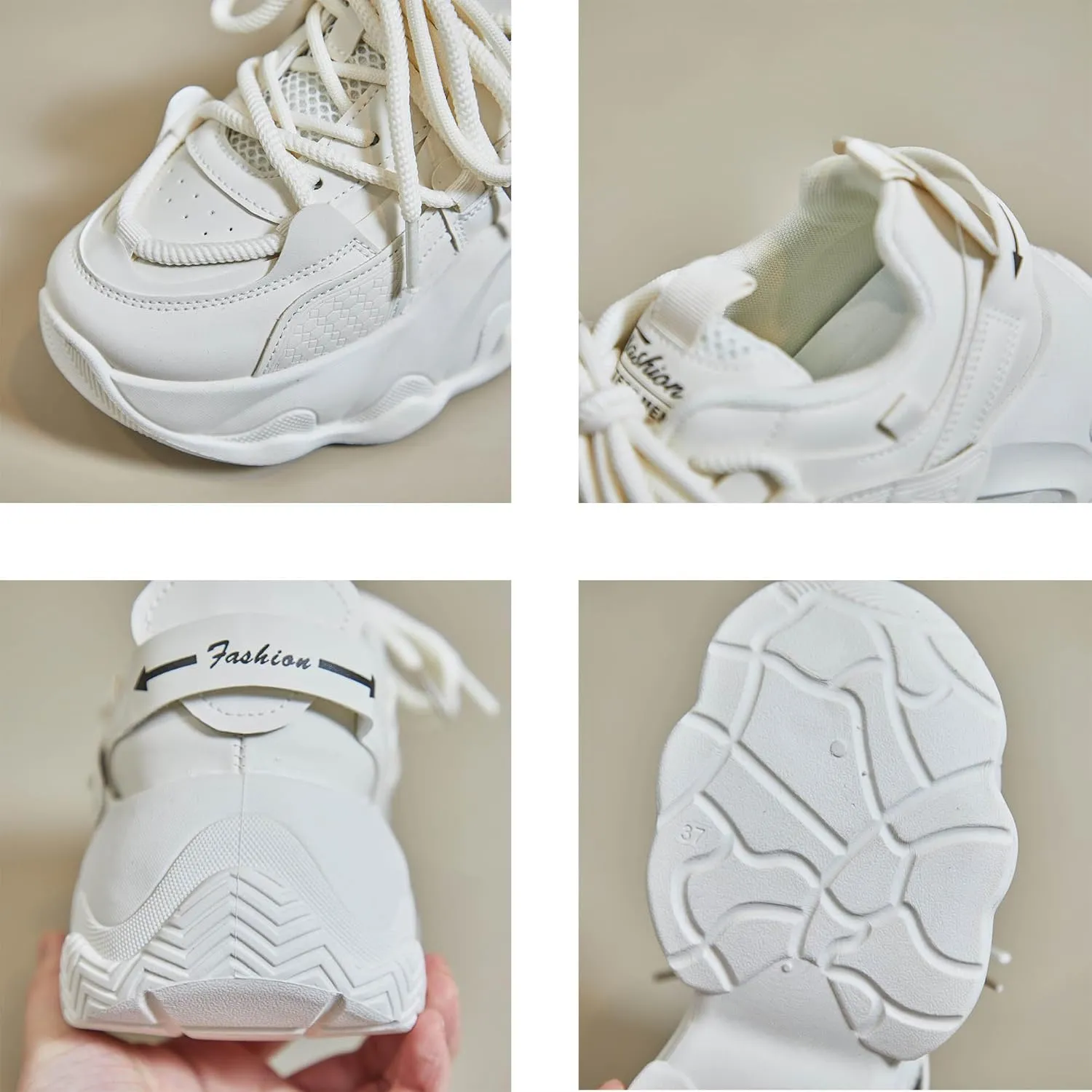 Women's Platform Chunky Sneakers Casual Lace-Up Walking Shoes Comfortable Leather Sneakers Gym Shoes