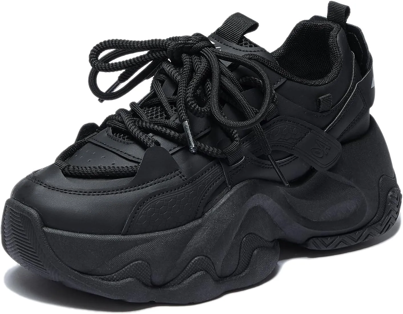 Women's Platform Chunky Sneakers Casual Lace-Up Walking Shoes Comfortable Leather Sneakers Gym Shoes