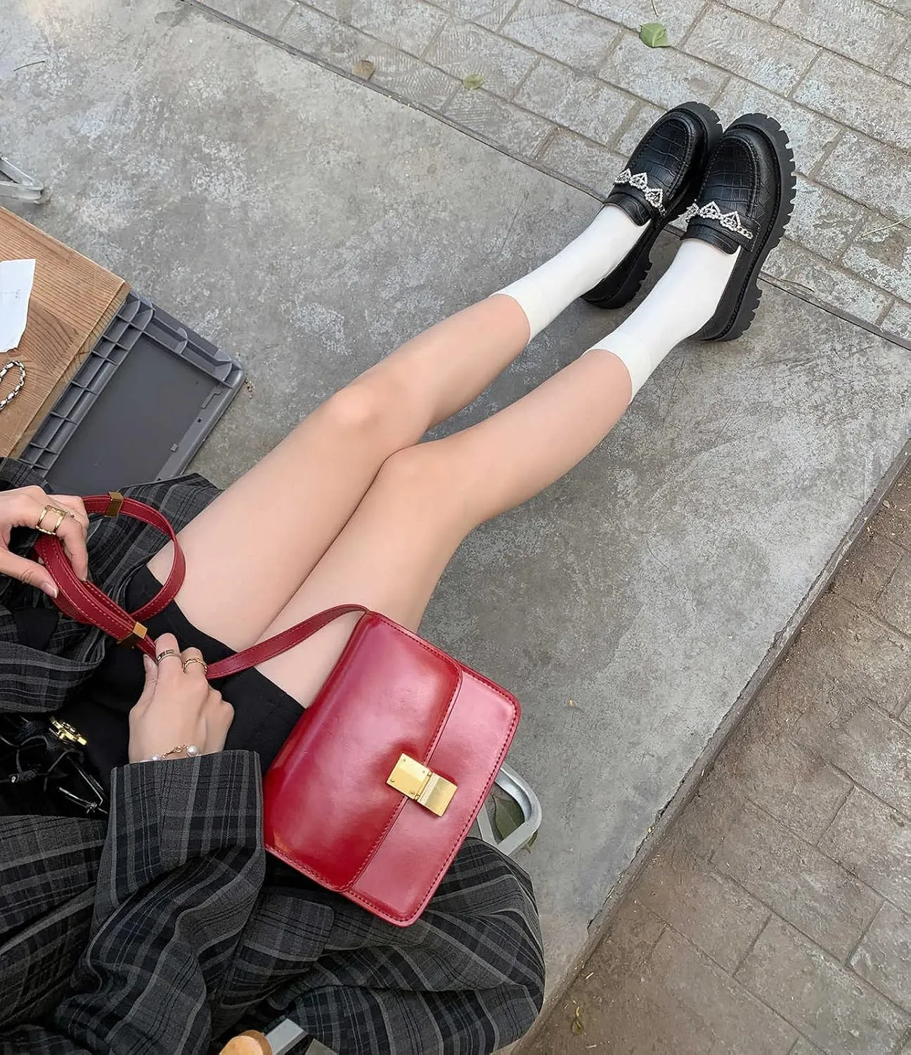 Women's Platform Loafers Leather, Slip On Chunky Mid Heel Shoes