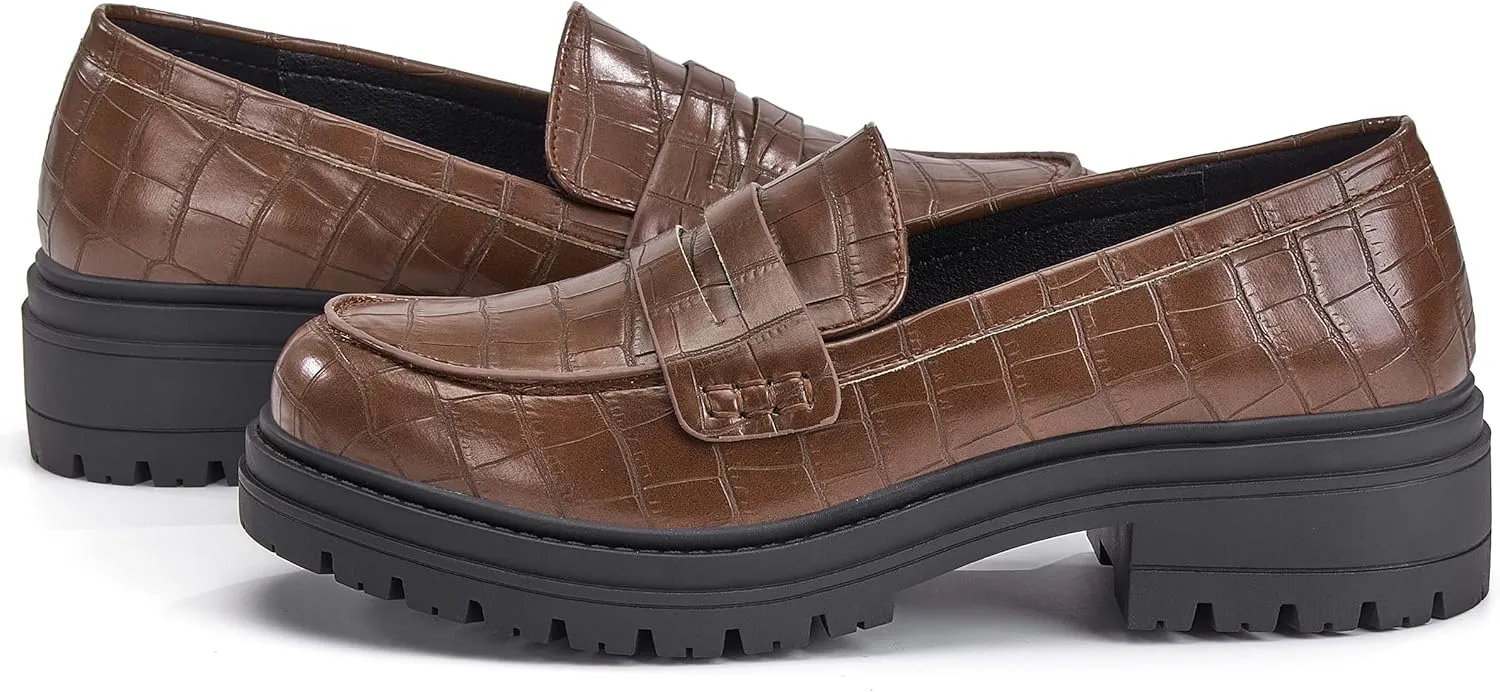 Women's Platform Penny Loafers Comfort Chunky Heel Slip On Business Work Dress Shoes