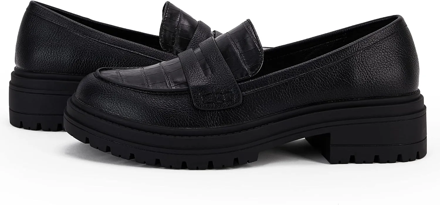 Women's Platform Penny Loafers Comfort Chunky Heel Slip On Business Work Dress Shoes