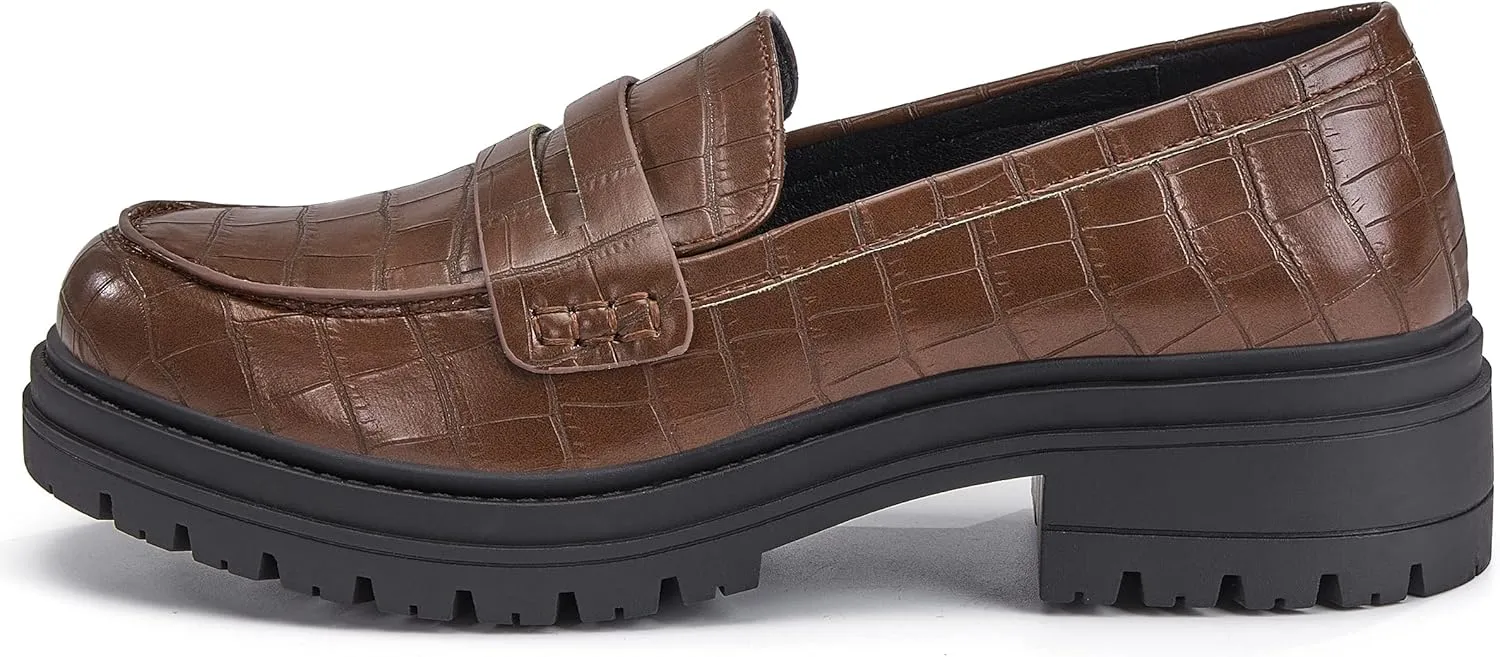 Women's Platform Penny Loafers Comfort Chunky Heel Slip On Business Work Dress Shoes