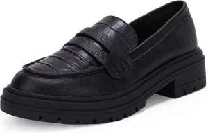 Women's Platform Penny Loafers Comfort Chunky Heel Slip On Business Work Dress Shoes