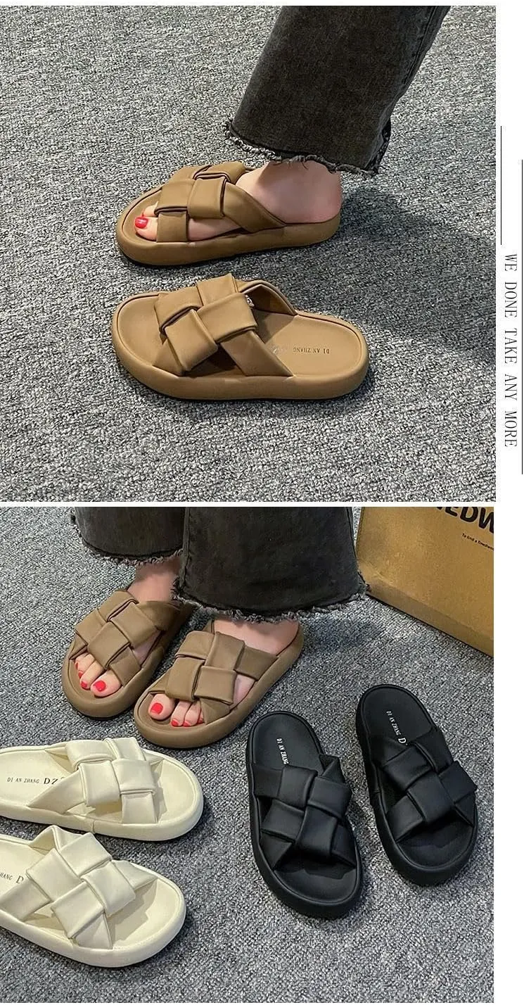 Womens Platform Sandals Summer Fashion Ladies Waffle Cross Like Stepping on A Cloud Basic Slipper
