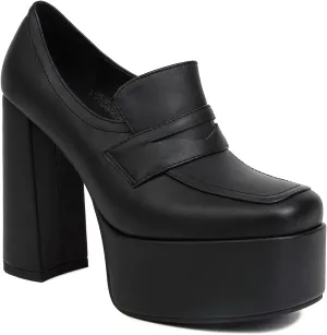 Women's Platform Square Closed Toe Pumps Pull-On Loafers Comfortable Chunky High Heels Office Concise Cosplay Work Casual Student Dating Daily Wear Fashion Business Dress Shoes