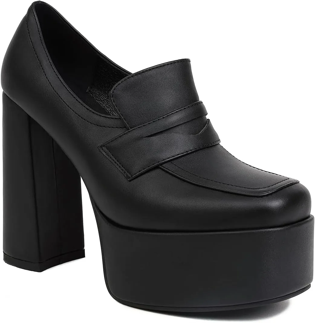 Women's Platform Square Closed Toe Pumps Pull-On Loafers Comfortable Chunky High Heels Office Concise Cosplay Work Casual Student Dating Daily Wear Fashion Business Dress Shoes