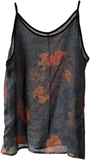 Womens Ramie Camisole Cami Floral Printed Strappy Slip Tops T-Shirt Blouse Tank Shirt