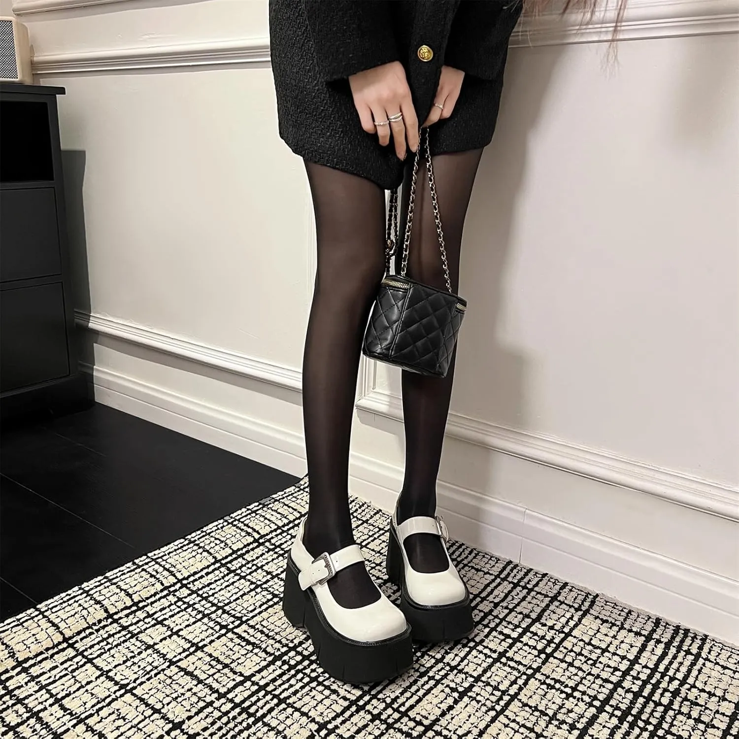Women's Retro Platform Round Closed Toe Pumps Adjustable Buckle Chunky High Heeled Loafers Office Work Casual Fashion Student Dress Shoes All Weather Daily Wear Concise Wedges