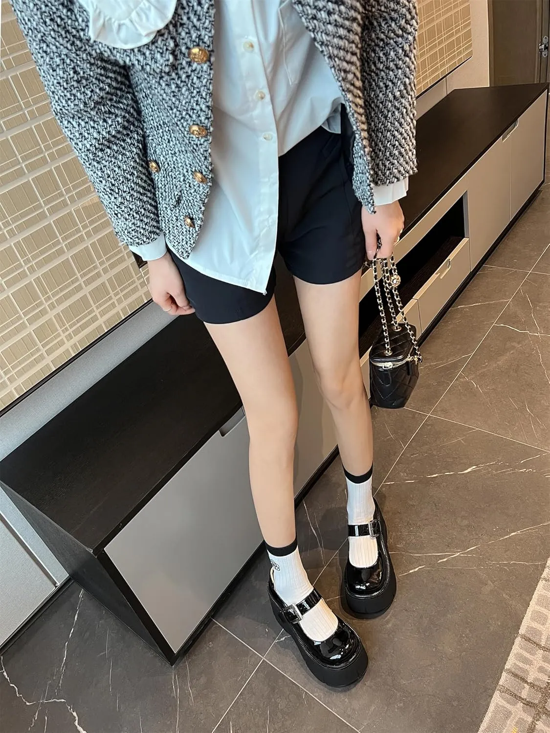 Women's Retro Platform Round Closed Toe Pumps Adjustable Buckle Chunky High Heeled Loafers Office Work Casual Fashion Student Dress Shoes All Weather Daily Wear Concise Wedges