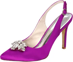Womens Rhinestone Slingbacks Wedding Court Shoes 9.5CM Pointed High Heels Work Job Bride Dress