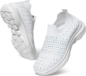 Womens Rhinestone Walking Shoes Comfortable Breathable Sock Shoes Lightweight Fashion Casual Sneakers for Women