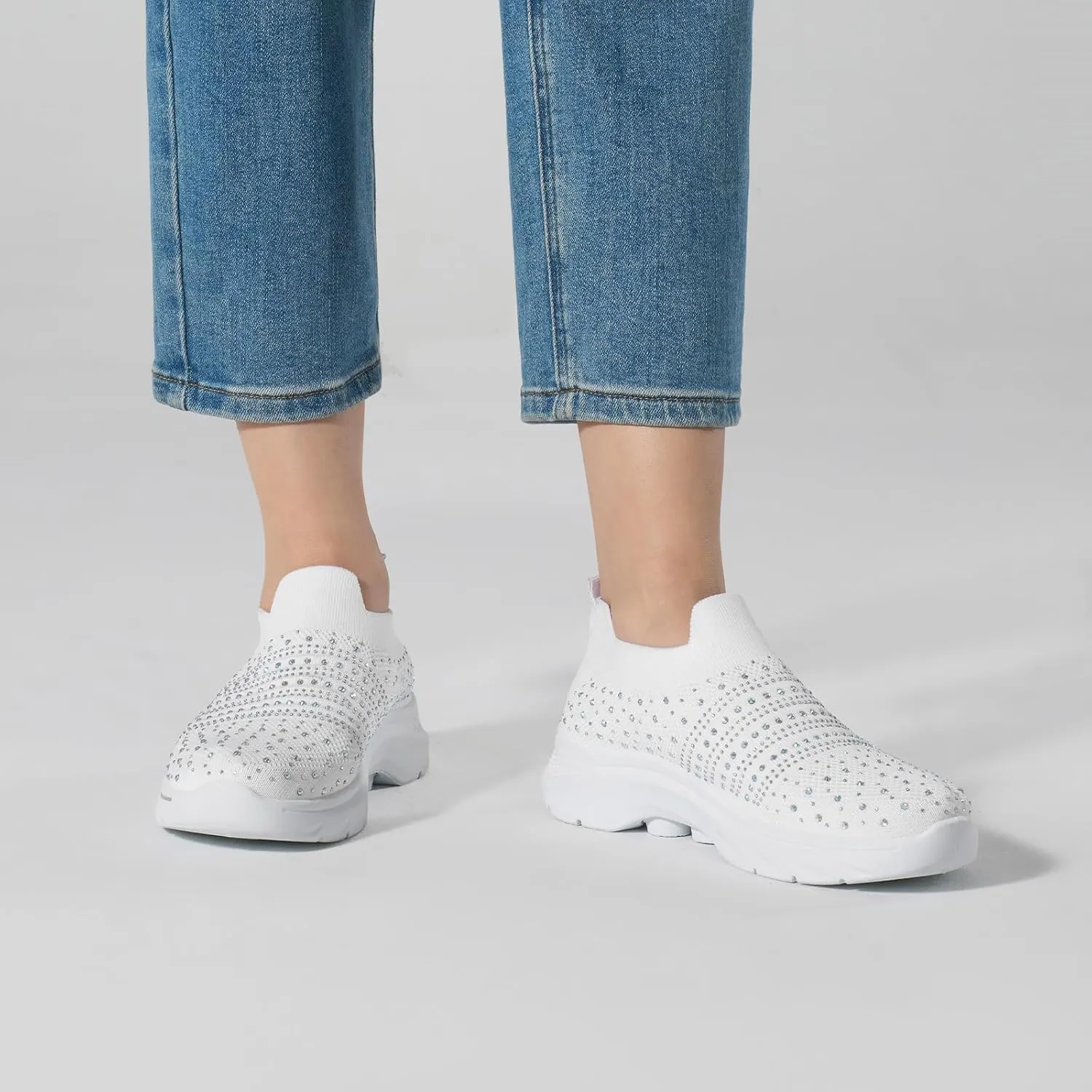 Womens Rhinestone Walking Shoes Comfortable Breathable Sock Shoes Lightweight Fashion Casual Sneakers for Women