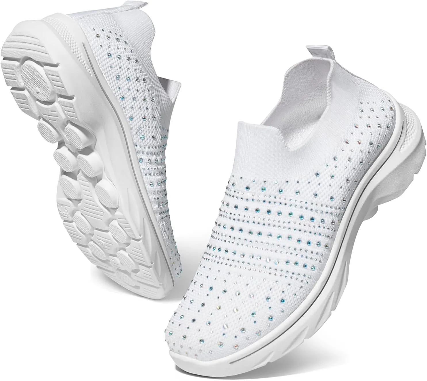 Womens Rhinestone Walking Shoes Comfortable Breathable Sock Shoes Lightweight Fashion Casual Sneakers for Women