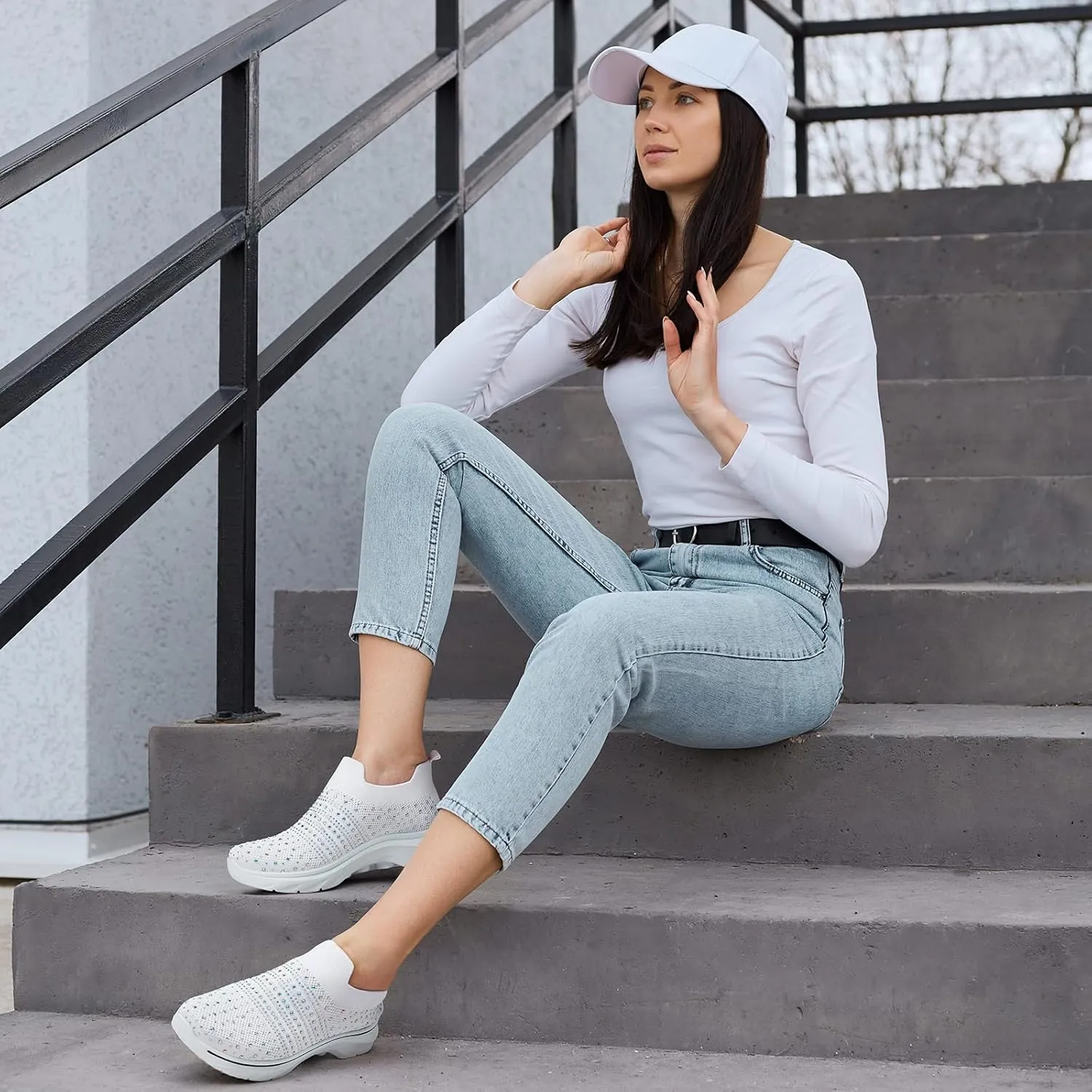 Womens Rhinestone Walking Shoes Comfortable Breathable Sock Shoes Lightweight Fashion Casual Sneakers for Women
