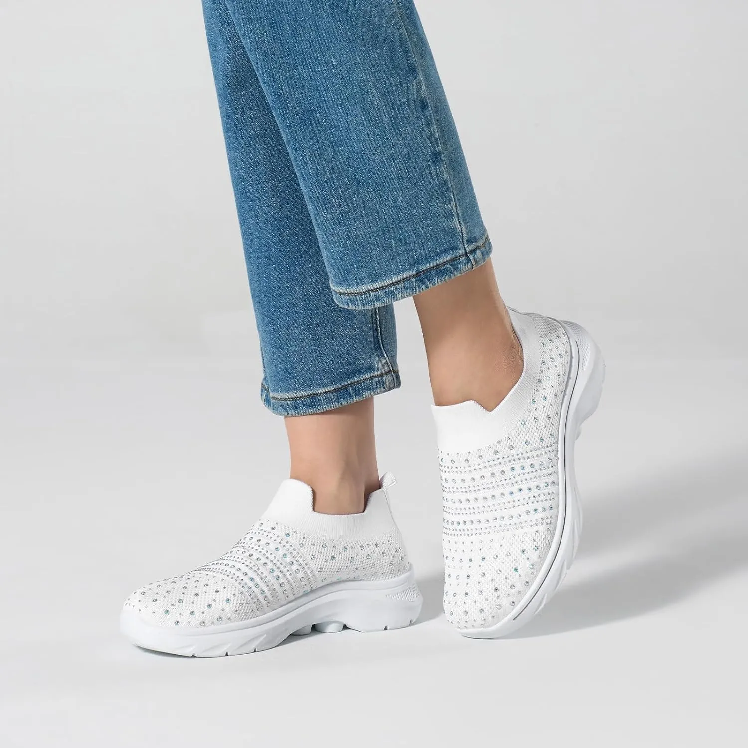 Womens Rhinestone Walking Shoes Comfortable Breathable Sock Shoes Lightweight Fashion Casual Sneakers for Women