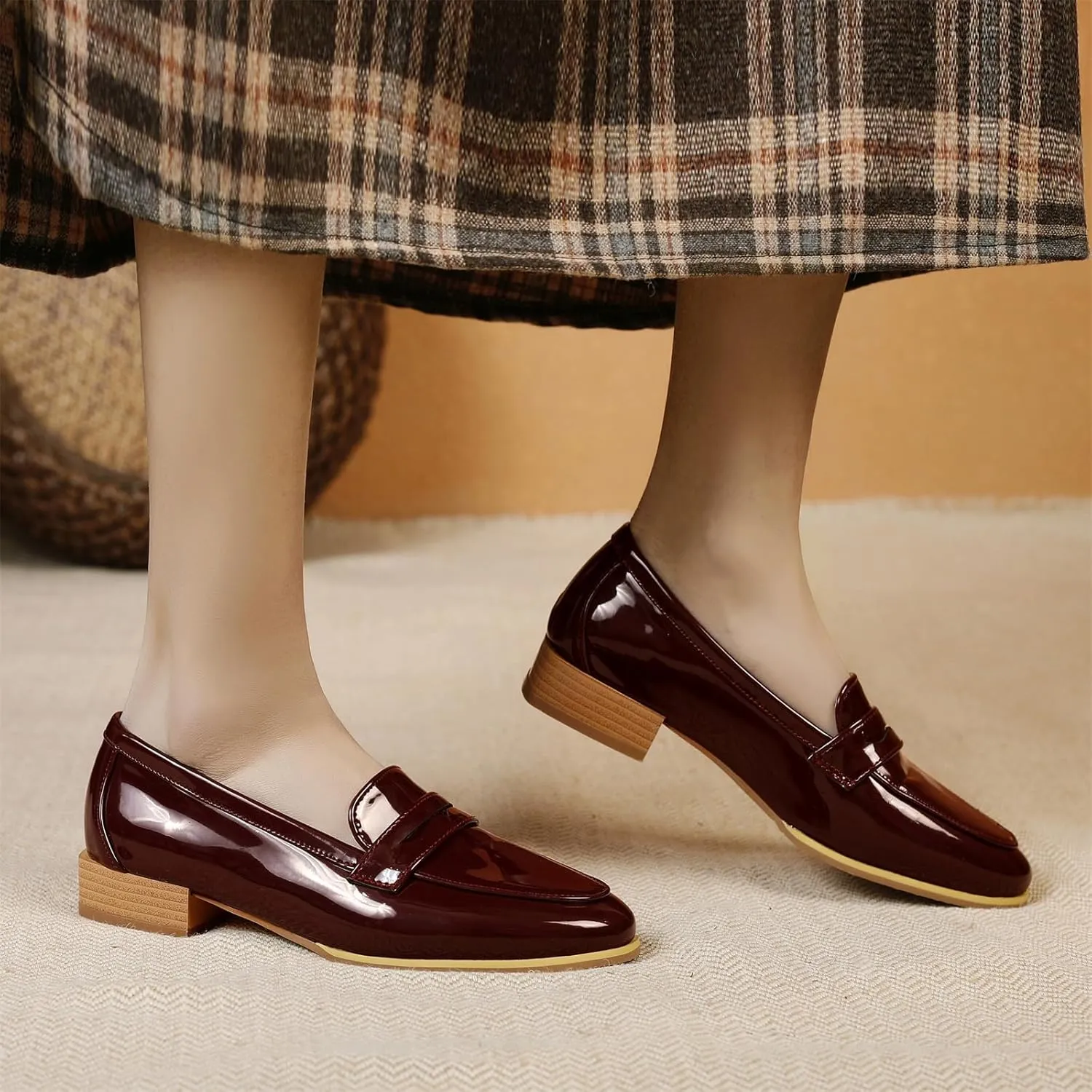 Women's Round Closed Toe Pump Loafers Pull-On Chunky Low Heel Classic Western Work Office Dress Casual Student Shoes Comfort Business Party Dating Shopping Daily Wear Pumps