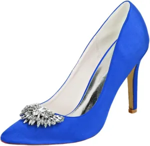 Womens Silver Rhinestone Heeled Shoes Wedding Court Shoes 9.5CM Pointed High Heels Work Job Bride Dress Party Pumps