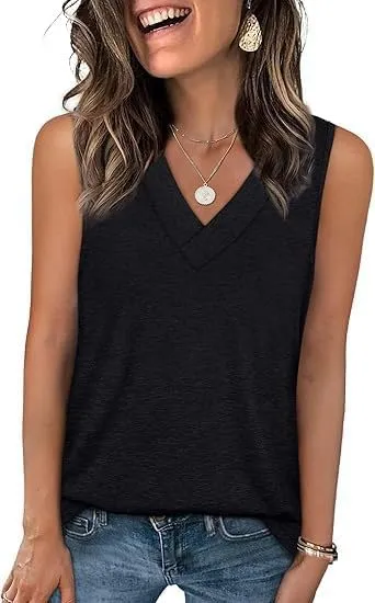Women's Sleeveless V-Neck Slimming Loose Fit Casual Tank Top T-Shirt, Loose Fit 2025 Fashion