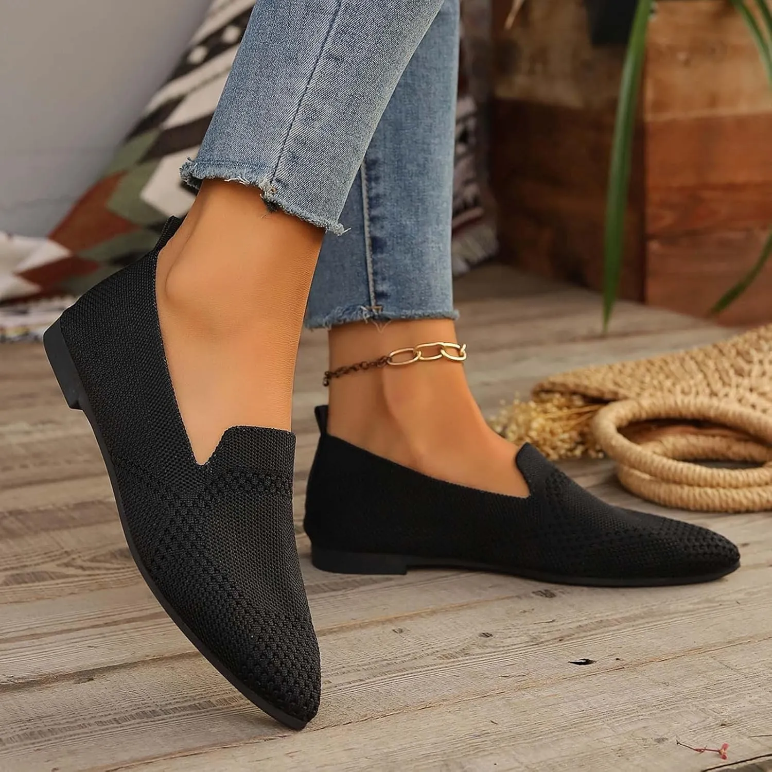 Women's Slip On Ballet 女式平底鞋 Low Top Pointed Toe Loafers Breathable Solid Shoes Comfortable Walking Loafers N 7
