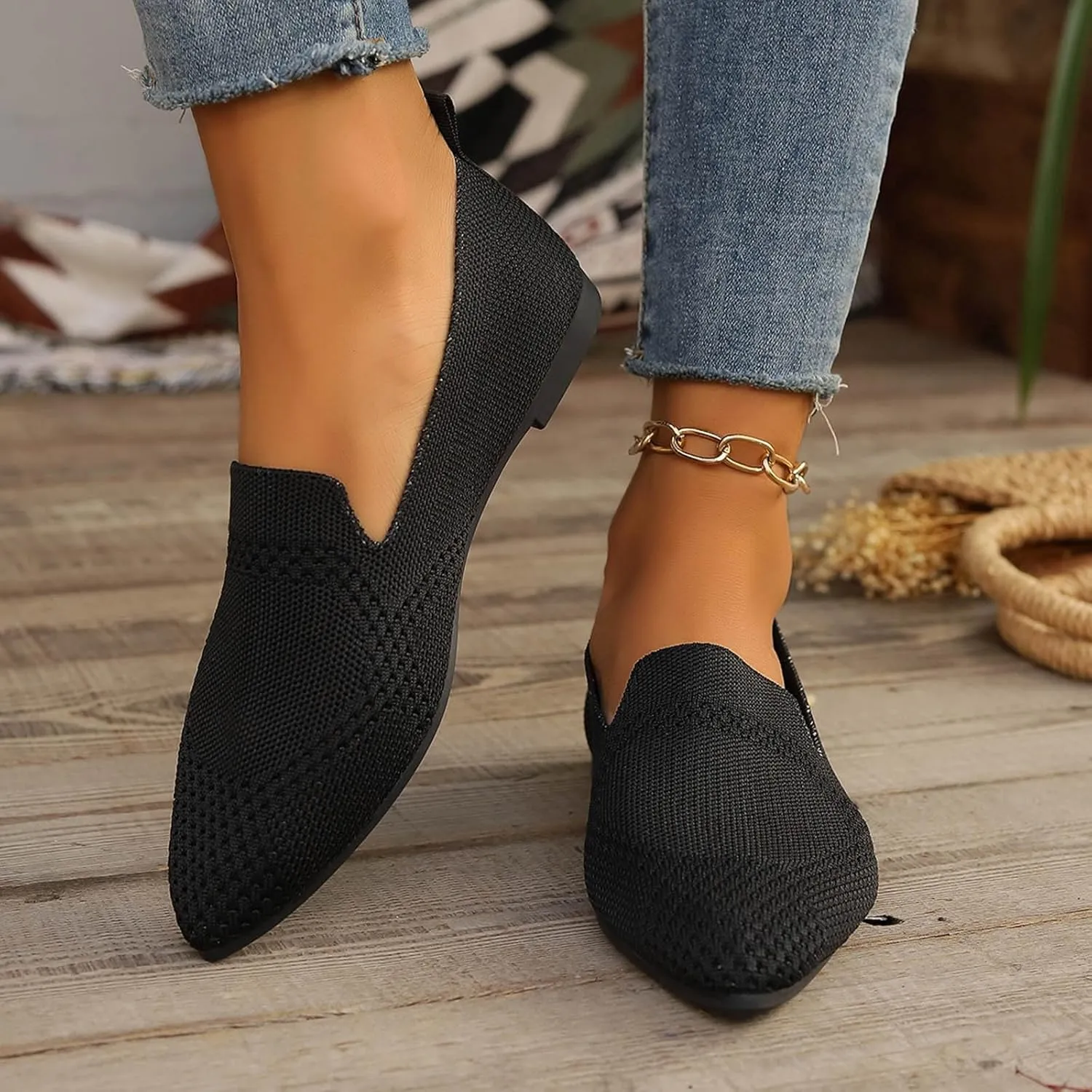 Women's Slip On Ballet 女式平底鞋 Low Top Pointed Toe Loafers Breathable Solid Shoes Comfortable Walking Loafers N 7
