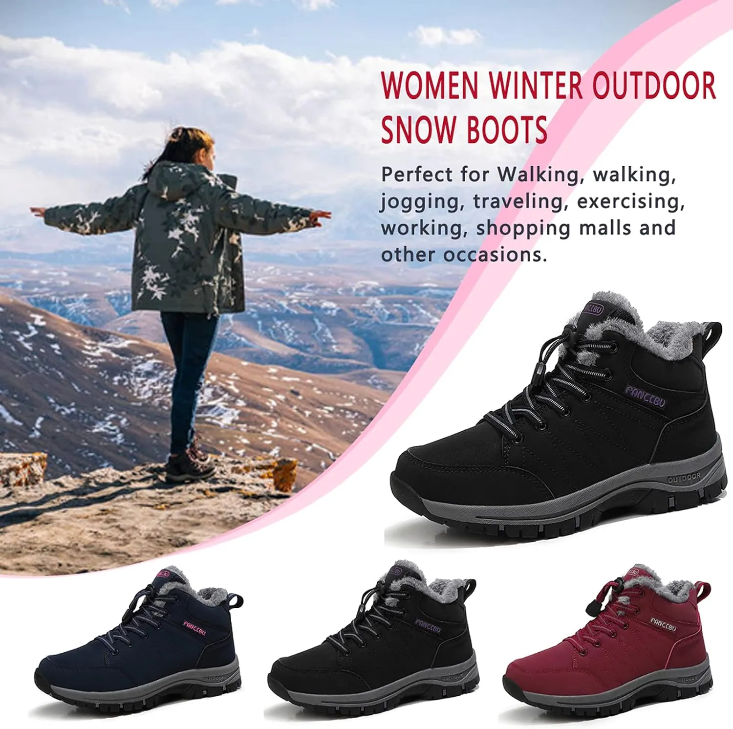Women's Snow Boots Fur Lined Warm Ankle Boot Waterproof Anti-Slip Winter Outdoor Sports Shoes…