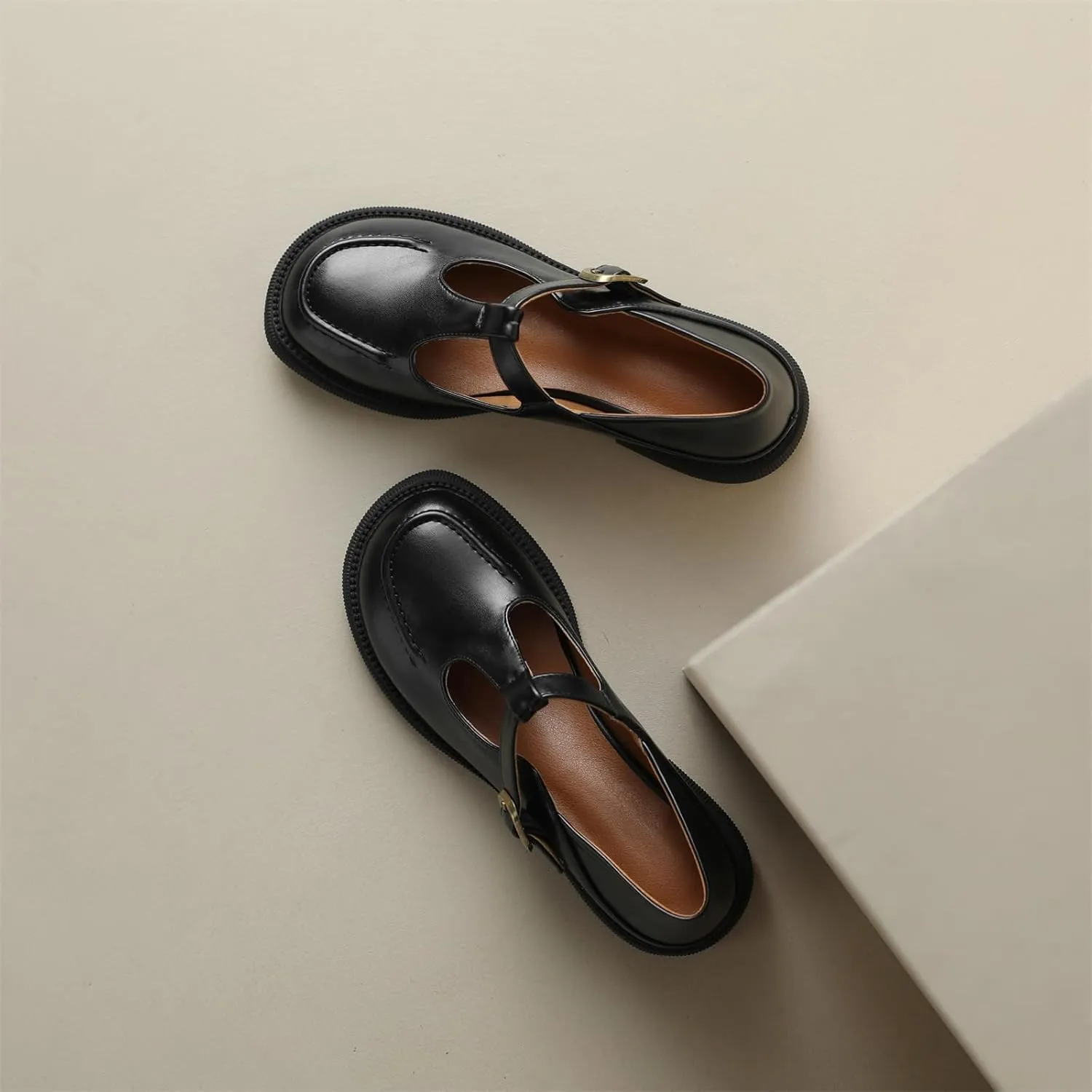 Women's Square Closed Loafers Pull-On T-Strap Adjustable Buckle Comfortable Chunky Low Heel Dress Office Formal Student Work Casual Comfortable Fashion Business Daily Wear Shoes