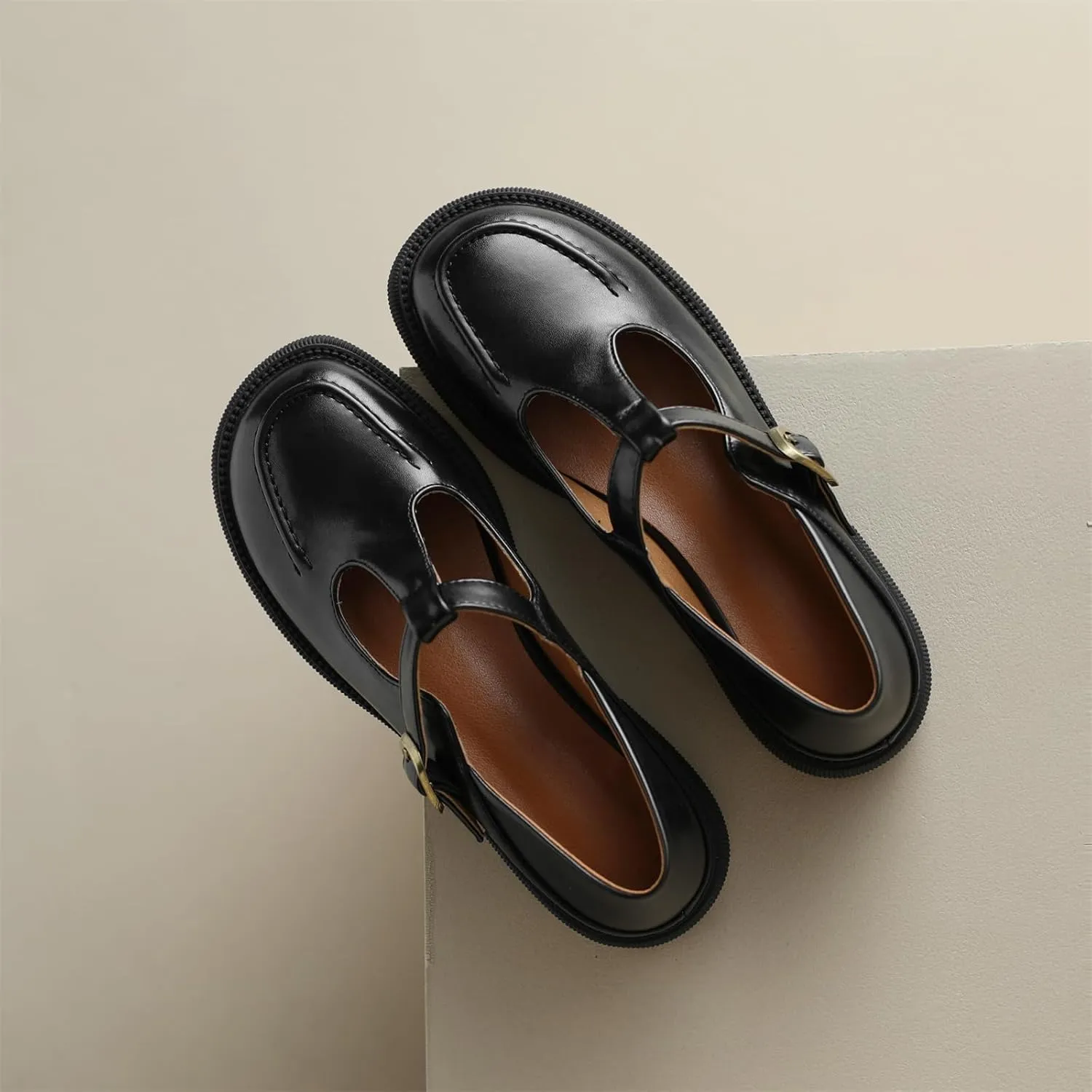 Women's Square Closed Loafers Pull-On T-Strap Adjustable Buckle Comfortable Chunky Low Heel Dress Office Formal Student Work Casual Comfortable Fashion Business Daily Wear Shoes