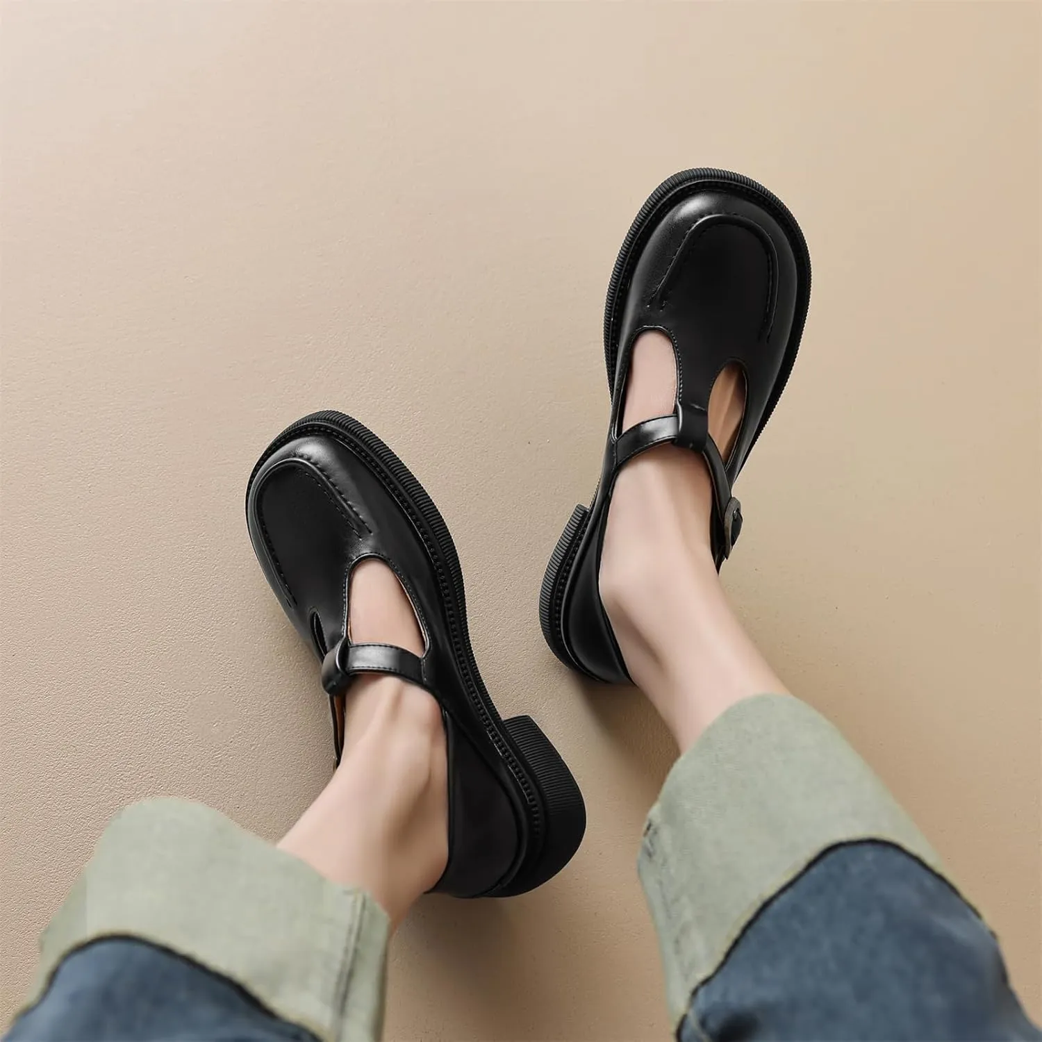 Women's Square Closed Loafers Pull-On T-Strap Adjustable Buckle Comfortable Chunky Low Heel Dress Office Formal Student Work Casual Comfortable Fashion Business Daily Wear Shoes