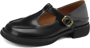 Women's Square Closed Loafers Pull-On T-Strap Adjustable Buckle Comfortable Chunky Low Heel Dress Office Formal Student Work Casual Comfortable Fashion Business Daily Wear Shoes