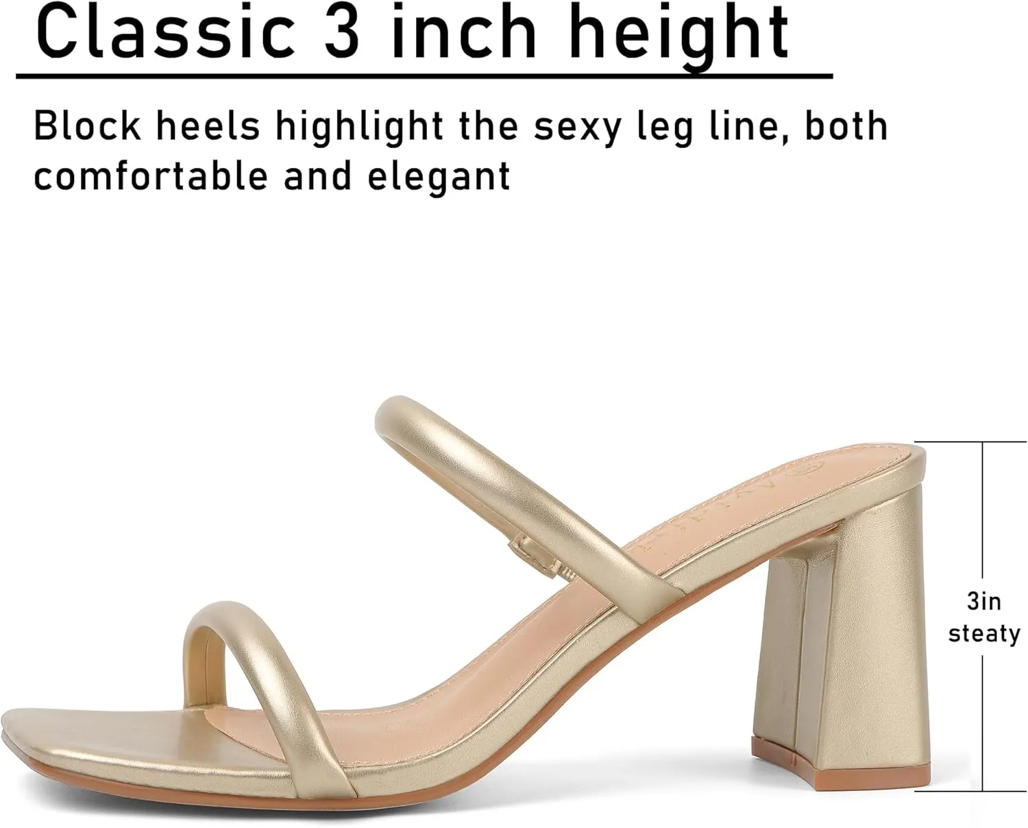 Women's Square Open Toe Heeled Sandals Two Strap Mules Slip On Block Chunky Mid Heels Sandals