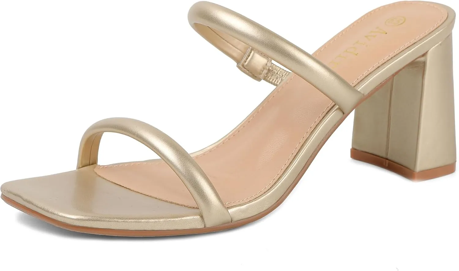 Women's Square Open Toe Heeled Sandals Two Strap Mules Slip On Block Chunky Mid Heels Sandals