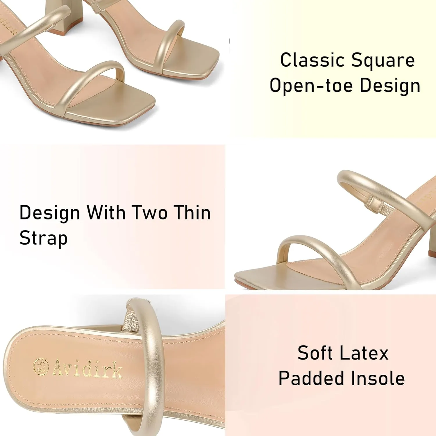 Women's Square Open Toe Heeled Sandals Two Strap Mules Slip On Block Chunky Mid Heels Sandals