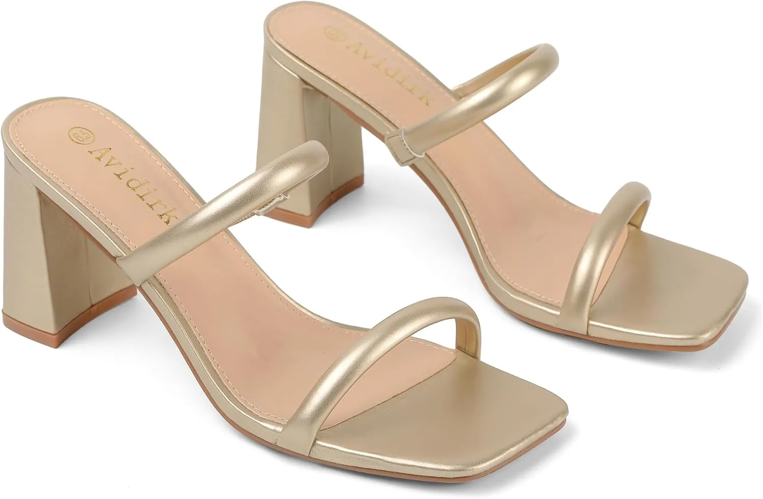 Women's Square Open Toe Heeled Sandals Two Strap Mules Slip On Block Chunky Mid Heels Sandals